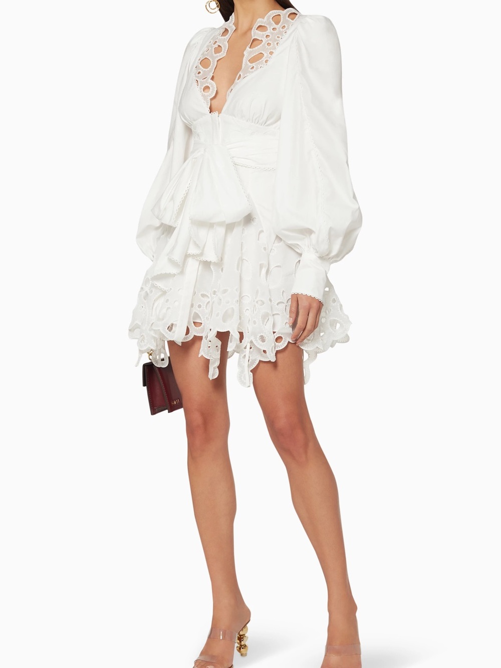 Acler White Eyelet Lace Bastia Mini Dress with Balloon Sleeves